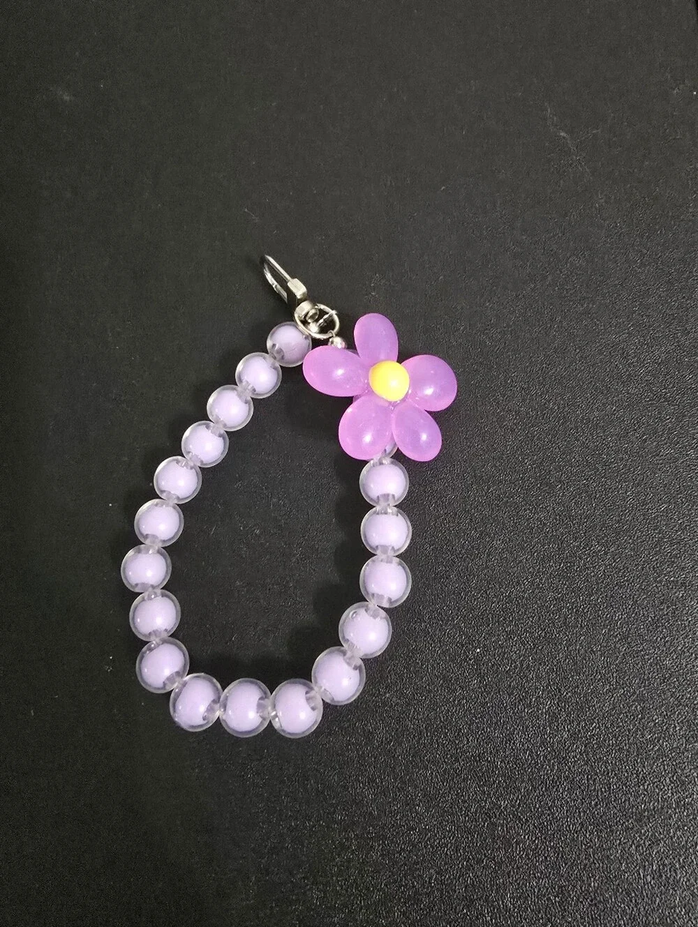 Lilac Beaded Cell Phone Charm Bracelet with Purple Flower